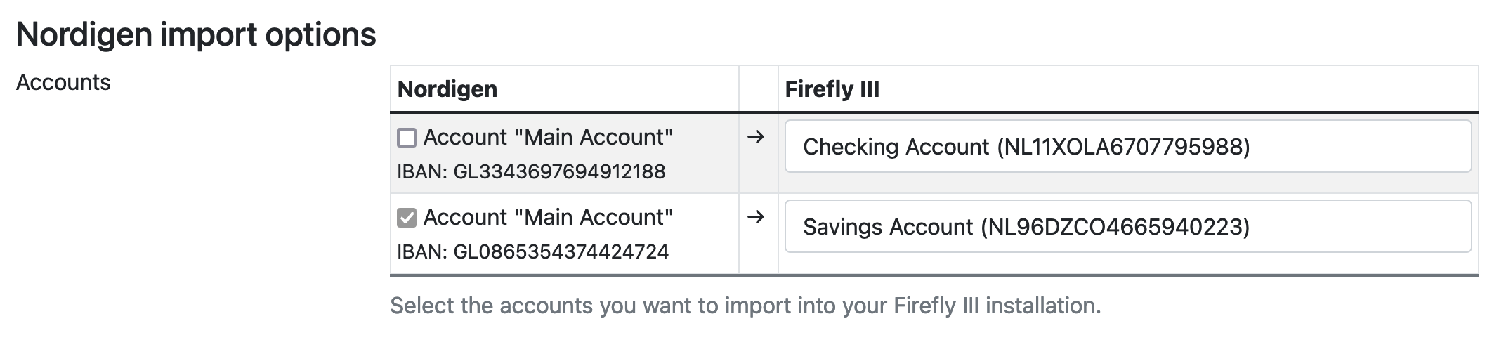 Account selection